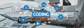 Innovative Coding Concept with Data Structure, Testing, and Source Code Overlaid on a Desk Environment for Digital Royalty Free Stock Photo