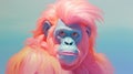 Innovative Concept Art: Orangutan With Pink Hair On Blue Background