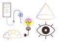 Innovative Concepts with Lightbulb, Eye, Cloud, and Geometric Elements in Minimalist Design Royalty Free Stock Photo