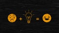 Innovative and creative idea making the world happy. sad emoji face and happy emoji with light bulb idea. grunge illustration in Royalty Free Stock Photo