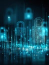 Innovative Cybersecure Technology Featuring Holographic Padlock and Fingerprint Icon in a Digital Environment Royalty Free Stock Photo