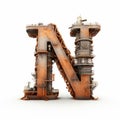 Innovative 3d Metal Alphabet N With Rusty Engines - Detailed Ship Sails Style