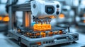 Innovative 3D printer creating orange prototypes in a modern manufacturing setup Royalty Free Stock Photo