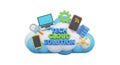 Innovative 3D Tech Cloud Solution Concept with Network Devices and Digital Service Icons Royalty Free Stock Photo