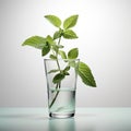 Innovative Deconstructed Minimalism: A Glass Of Water With Mint Plant