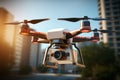 Innovative delivery concept drone flying with a package, 3D rendering