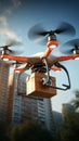 Innovative delivery concept drone flying with a package, 3D rendering