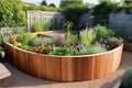 An innovative design for a raised bed in a garden created with generative AI technology Royalty Free Stock Photo