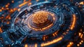 Innovative digital artwork showcasing an intricate brain model surrounded by glowing circuits and futuristic elements Generative Royalty Free Stock Photo