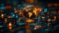 Innovative digital interface depicting a glowing world with interactive symbols