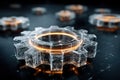 Innovative gear system rendered with glowing effects and modern polygonal structure Royalty Free Stock Photo