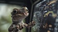 Innovative gecko meteorologist provides accurate weather insights at nature\'s edge digital display