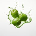 Innovative Grocery Art: Captivating Green Olive Splash In Monochromatic Imagery