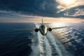 innovative high-speed plane flying over ocean