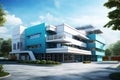 Innovative Hospital double blue sky. Generate ai