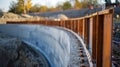 Innovative hydraulic formwork being utilized to construct a curved retaining wall achieving a unique and eyecatching Royalty Free Stock Photo