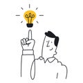 Innovative Idea Realization - A Man with a Light Bulb. Doodle style with an editable strike Royalty Free Stock Photo