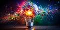 Innovative Ideas Colorful Explosion from Shattered Light Bulb AI-Generated Content Royalty Free Stock Photo