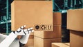 Innovative industry robot working in warehouse for human labor replacement Royalty Free Stock Photo