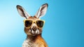 Innovative Kangaroo: Retro Glamor Sunglasses On Blue Background
