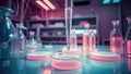Innovative laboratory experiment with colorful solutions and precise pipetting techniques during a research session