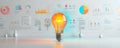 Innovative light bulb with data analysis charts in background representing idea generation and creativity Royalty Free Stock Photo
