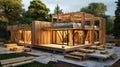Innovative Living: Constructing a Modular Timber-Frame House. Generative AI Royalty Free Stock Photo