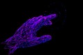 Abstract hand touching a virtual interface point representing digital interaction and command. Royalty Free Stock Photo