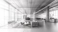 Innovative Modern Office Design: Architectural Wireframe Meets Contemporary Furniture