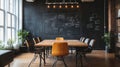 Innovative modern office design featuring creative concepts on a chalkboard wall Royalty Free Stock Photo