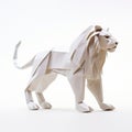 Innovative Origami Design: White Lion On A Simple White Background