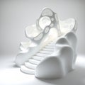 Innovative Parametric White Light Design Abstract Architecture Rendering with Geometric Steps and Sculpted Forms