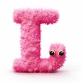 Innovative Pink Furry Letter I With Lifelike Eyes