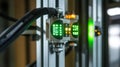 Innovative production line showing automated control system with green lights and sensors