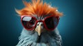 Innovative Red Feathered Bird With Sunglasses In Retro Glamor Style