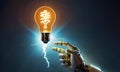 Innovative Robot Holding a Glowing Bulb AI Generated Royalty Free Stock Photo