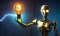 Innovative Robot Holding a Glowing Bulb AI Generated Royalty Free Stock Photo