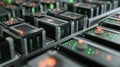 Innovative server farm processing big data with blinking green and orange lights