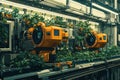 Exploring the futuristic automated farm with advanced robotics and lush greenery
