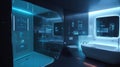 Innovative smart bathroom design featuring voice control and advanced digital shower systems Royalty Free Stock Photo