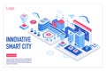 Innovative smart city isometric vector landing page template