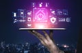 Innovative Smart Home Technology Concept with Digital Icons and Interface Displaying Various Home Automation Features Royalty Free Stock Photo