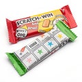 Scratch and win snack bar wrapper with hidden prizes