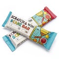 Scratch and win snack bar wrapper with hidden prizes