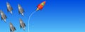 Innovative startup banner business concept. Think different concept with flying rocket in the space. Choosing another path
