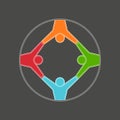 Innovative Team Unity Logo with Vibrant, Colorful Outlines of Figures Holding Hands, Ideal for Branding, Networking, and