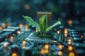 Innovative tech plant sprouts from computer, representing digital growth