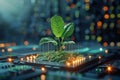 Innovative tech plant sprouts from computer, representing digital growth