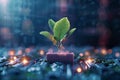 Innovative tech plant sprouts from computer, representing digital growth