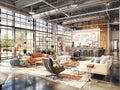 Innovative Tech Startup Team Brainstorming in Modern Industrial Chic Workspace